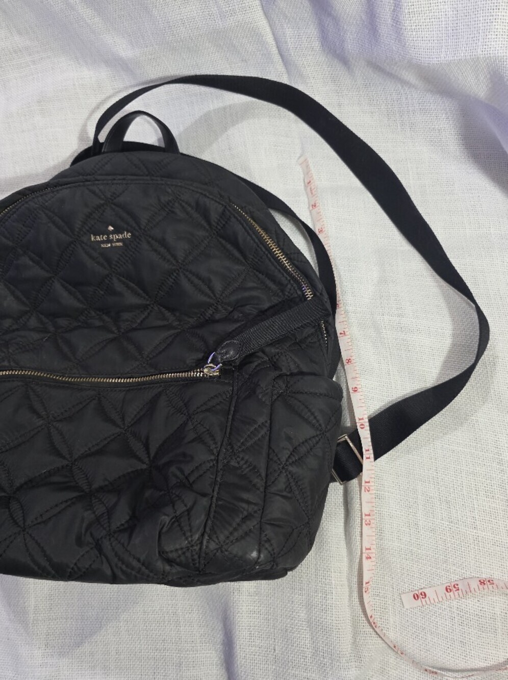 Kate Spade New York Black Quilted Nylon Backpack Gold Zip Travel Laptop Bag - Picture 10 of 10
